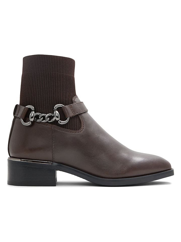 Aldo Skórzane botki w kolorze brązowym na obcasie