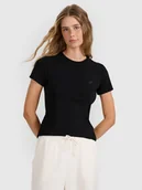 Koszulki i topy damskie - 4F T-shirt slim gładki damski - czarny XS - miniaturka - grafika 1