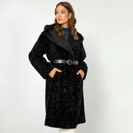 Płaszcze damskie - Damski płaszcz z kapturem dwurzędowy czarny - miniaturka - grafika 1