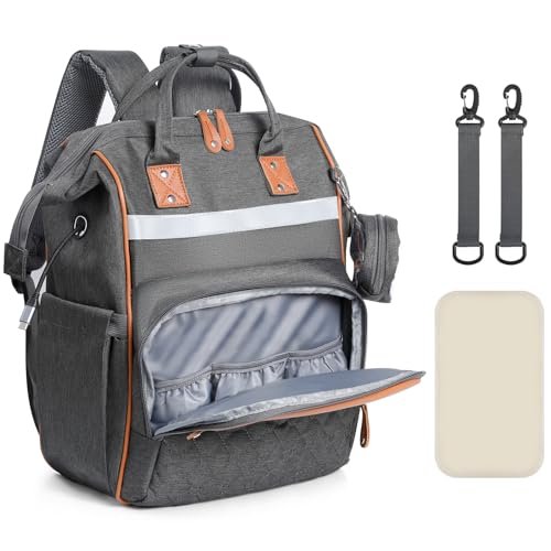 Romon Plecak na pieluchy dla niemowląt, torba na pieluchy dla niemowląt o dużej pojemności do przechowywania, wiele izolowanych kieszeni, torba podróżna z podkładką do przewijania, paskami do wózka,