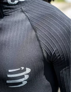 COMPRESSPORT koszulka termoaktywna  3D THERMO HALF ZIP LS TOP black - Koszulki sportowe męskie - miniaturka - grafika 4