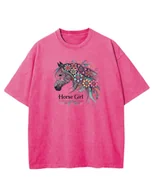 Koszulki i topy damskie - Koszulka oversize Horse Girl Kolorowy Koń Sprana Różowa XL - miniaturka - grafika 1