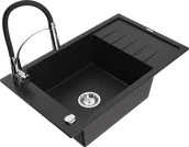 Zlewozmywaki z baterią - Mexen Elias zlewozmywak granitowy 1-komorowy z ociekaczem i baterią kuchenną Aster, czarny - 6511-77-73450-07 - miniaturka - grafika 1