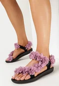 Sandały damskie - Fioletowe Sandały z Ozdobnymi Paskami z Kwiatkami i Rzepem Tiatia - miniaturka - grafika 1