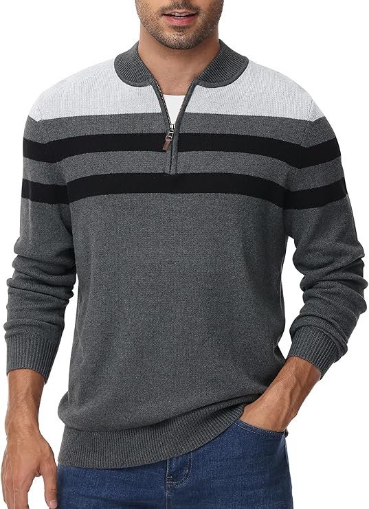 Tyhengta Męski Sweter Bawełniany z Suwakiem Elegancki Szary Rozmiar XL