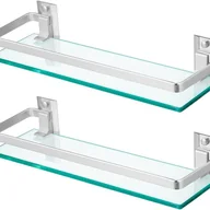 Wieszaki łazienkowe - Zestaw 2 półek łazienkowych ze szkła hartowanego z poręczami, prostokątna półka prysznicowa 11 x 4,5 cala, wiszący uchwyt na szampon do montażu na ści - miniaturka - grafika 1