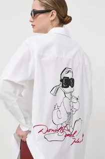 Koszule damskie - Karl Lagerfeld koszula bawełniana x Disney damska kolor biały relaxed z kołnierzykiem klasycznym - grafika 1