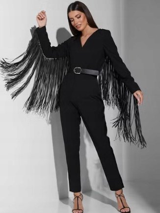 KAREN MILLEN KOMBINEZON ELEGANCKI CZARNY DAMSKI Z FRĘDZLAMI 34 1A6E2* T5A