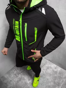 KURTKA SOFTSHELL MĘSKA Z KAPTUREM CZARNO-ZIELONA OZONEE JS/HH026/1A - Ozonee - Kurtki męskie - miniaturka - grafika 1