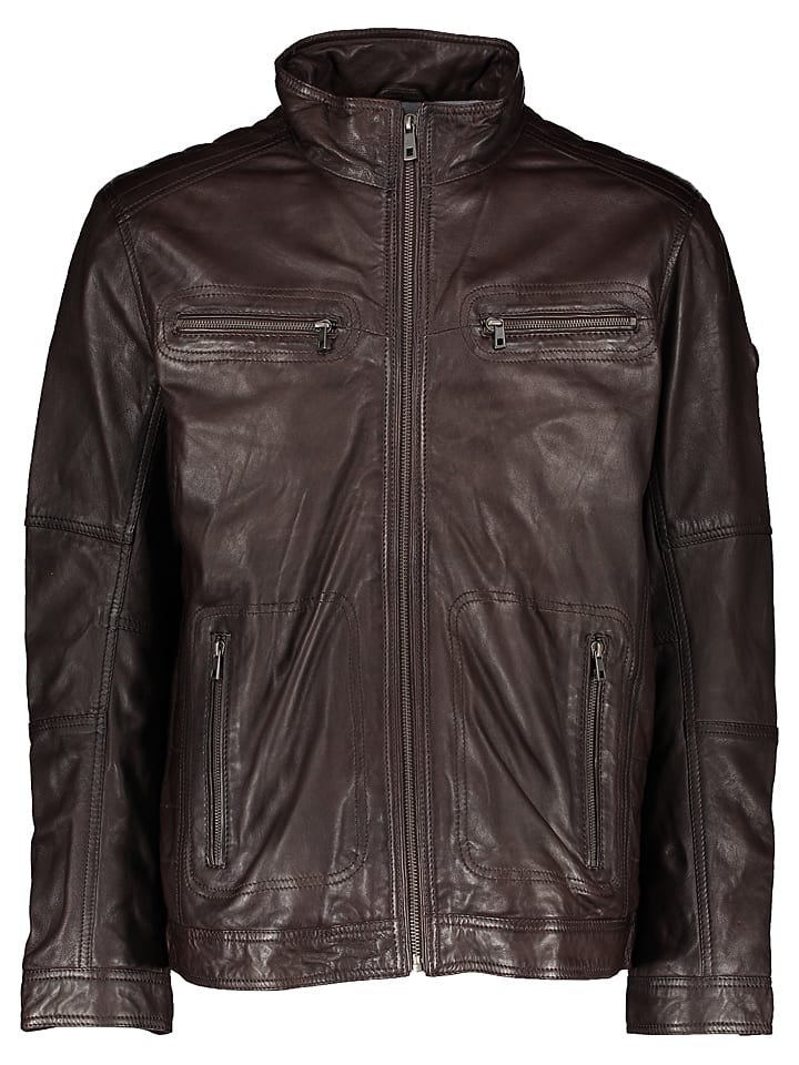 Bugatti Skórzana kurtka w kolorze ciemnobrązowym