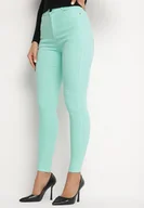 Spodnie damskie - Miętowe Dopasowane Jeansy z Bawełną i Wysokim Stanem Valrievia - miniaturka - grafika 1