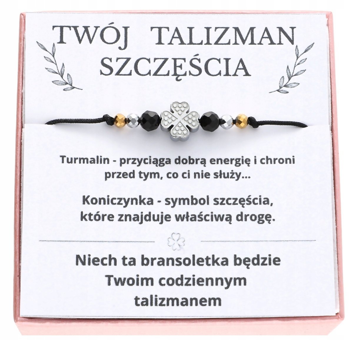 Bransoletka Srebrna Damska Na Szczęście Z Koniczynką turmalin kamienie