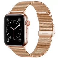 Akcesoria do smartwatchy - Pasek Opaska Bransoleta Mesh Metalowa z klamrą Różowe Złoto do Apple Watch 3 4 5 6 7 8 SE 38/40/41mm - miniaturka - grafika 1