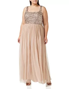 Maya Deluxe Damska sukienka maxi z szerokimi ramiączkami, bez rękawów, kwadratowy dekolt, zdobiona na wesele, bal, dla druhny, Szarobrązowy róż, 40 - Sukienki - miniaturka - grafika 1