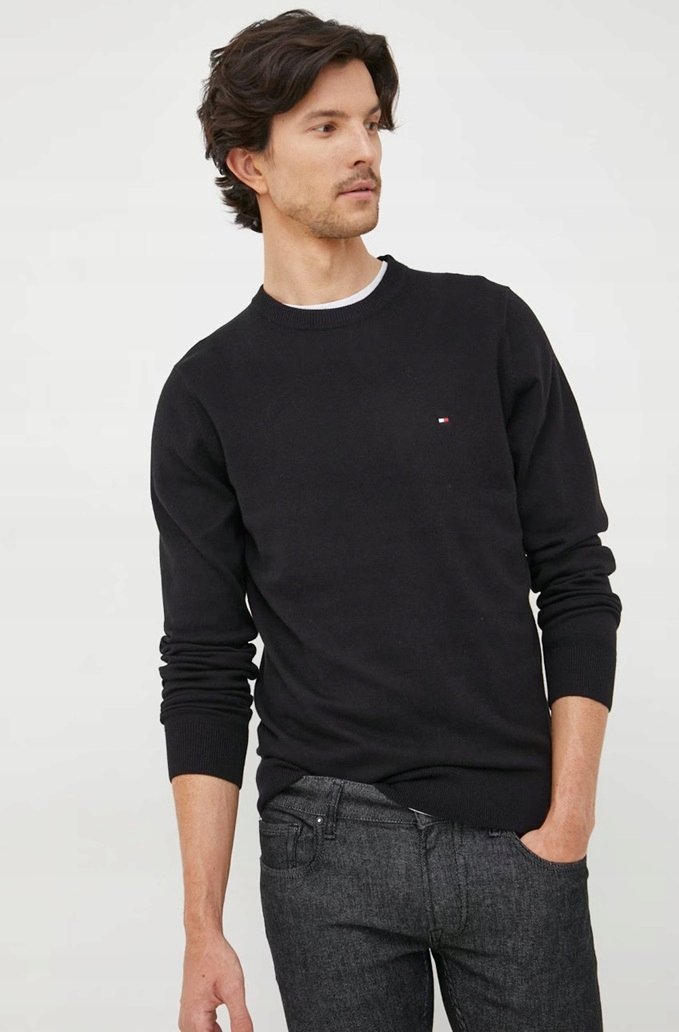 Sweter Tommy Hilfiger C-Neck Czarny Pima Cotton Blend With Cashmere r. L