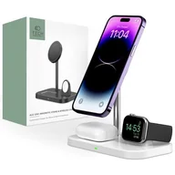 Stacje dokujące do telefonów - Tech-Protect Ładowarka indukcyjna Qi15W A22 3IN1 Magnetic Magsafe Wireless Charger, biała - miniaturka - grafika 1