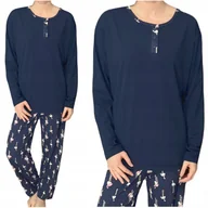 Piżamy damskie - Piżama damska długi rękaw i długie spodnie granatowy pelikan 4XL - miniaturka - grafika 1