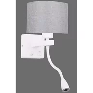 Lampy ścienne - Candellux Rewelacyjny nowoczesny kinkiet z dodatkowym światłem do czytania białą metalową podstawą i szarym abażurem 21-75383 21-75383 - miniaturka - grafika 1