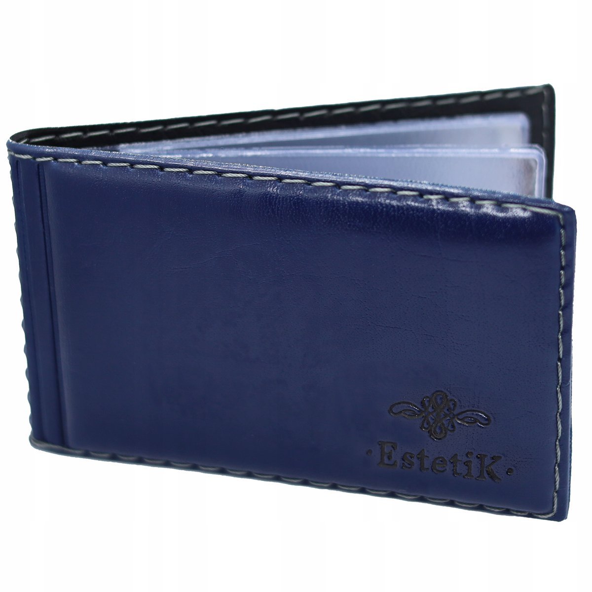 Wizytownik Skórzany Granatowy Etui na Wizytówki i Karty Oprawka Biznesowa