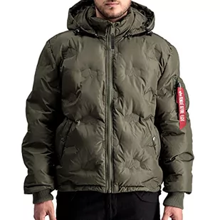 ALPHA INDUSTRIES Hooded Logo Puffer Kurtka męska, 142-ciemny oliwkowy, 3XL - Kurtki męskie - miniaturka - grafika 1