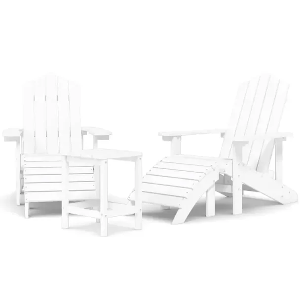 Zestaw Mebli Ogrodowych Adirondack z Podnóżkami, Stolik, Biały, HDPE, 73