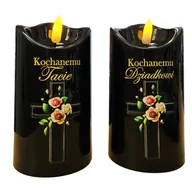 Świece - Świeca LED tata/dziadek 12 cm Ø7 cm czarna ciepła biała 2xR6 CORTINA POLAND - miniaturka - grafika 1