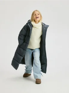 Reserved - Długi pikowany płaszcz z kapturem - jasny zielony - Kurtki i płaszcze dla dziewczynek - miniaturka - grafika 1