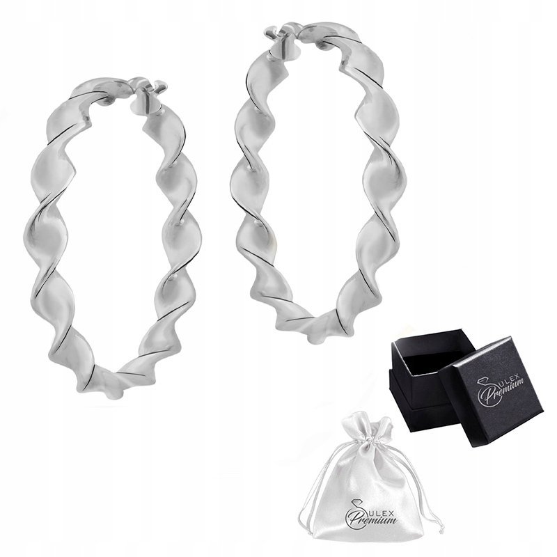 Kolczyki rodowane srebro pr. 925 Koła Wstęgi Ø 3,7 cm