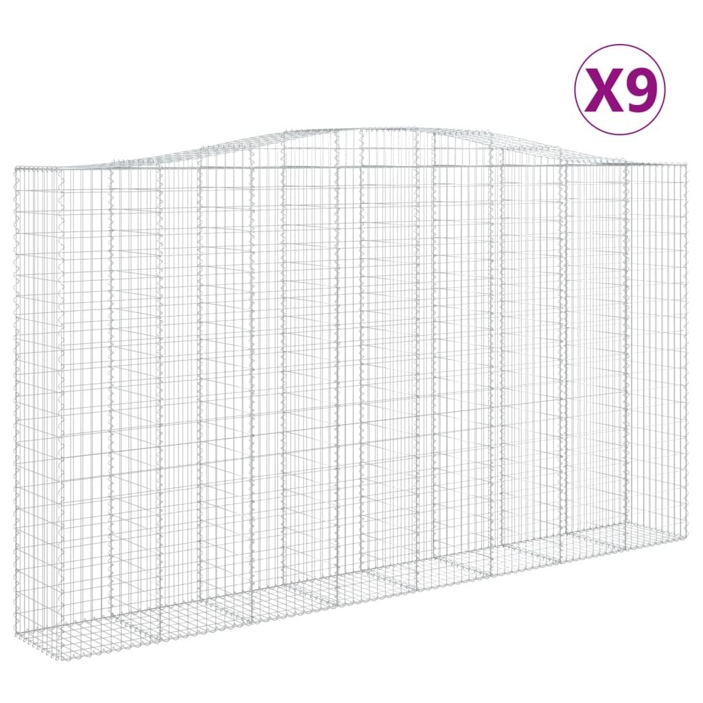 vidaXL Gabiony z wysokim łukiem 9 szt. 400x50x220/240cm Ocynkowane żelazo