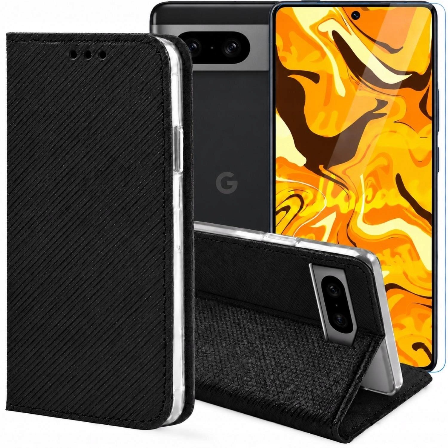 Hello Case Etui z Klapką Do Google Pixel 8a Czarne, Zamykane, Magnetyczne Szkło BNDL5413