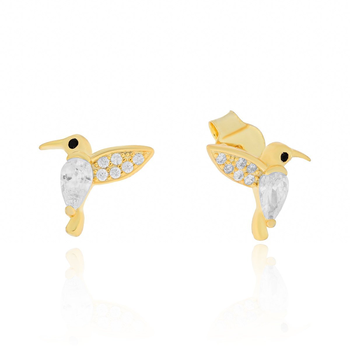 Srebrne kolczyki pozłacane koliber na sztyfcie pr. 925