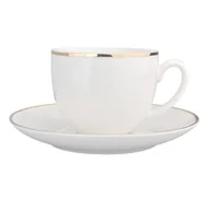 Filiżanki - FILIŻANKA 200ML/SPODEK 15CM W OPASCE PORCELANA KREMOWA BELLA ZŁOTA LINIA - miniaturka - grafika 1