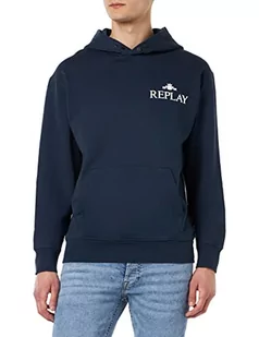 Replay Męska bluza z kapturem, Niebieski... 085, L - Bluzy męskie - miniaturka - grafika 1