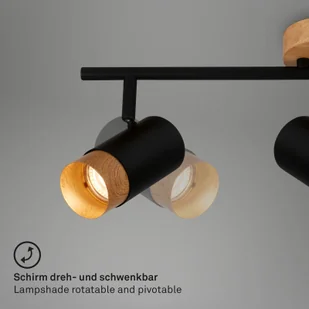 Briloner Reflektor sufitowy Plek GU10 czarny/drewno 3-pkt. - Lampy sufitowe - miniaturka - grafika 4
