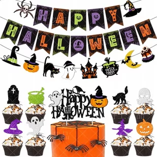 GIRLANDA HAPPY HALLOWEEN TOPPER DUSZKI PAJĄK DUSZEK STRASZNY ZESTAW 11el. - Halloween - miniaturka - grafika 1