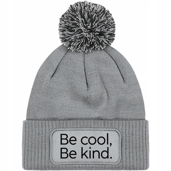 Czapka Szara z Pomponem COOL KIND Zimowa Na Prezent Wzory
