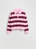 Swetry damskie - Reserved - Sweter polo z wiskozą - bordowy - miniaturka - grafika 1