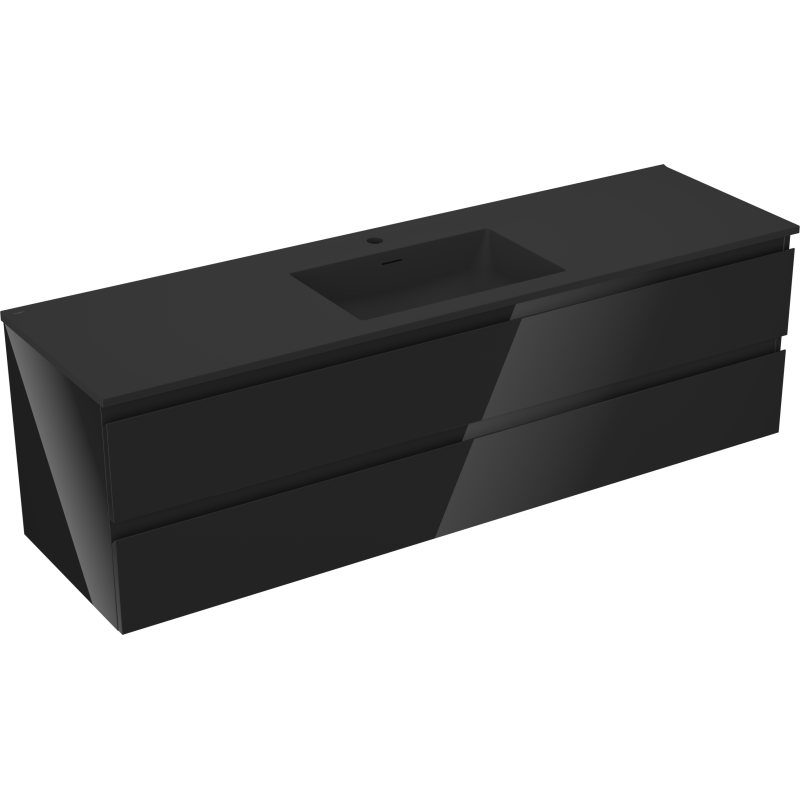 Mexen Orio szafka łazienkowa 160 cm z umywalką Otis, 2 szuflady, czarna połysk/czarna mat - 91A10-16047-2-BFF70-W18M71