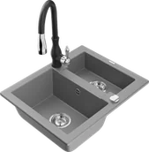 Zlewozmywaki z baterią - Mexen Carlos zlewozmywak granitowy 1,5-komorowy z baterią kuchenną Savita, szary - 6518-71-672601-70 - miniaturka - grafika 1