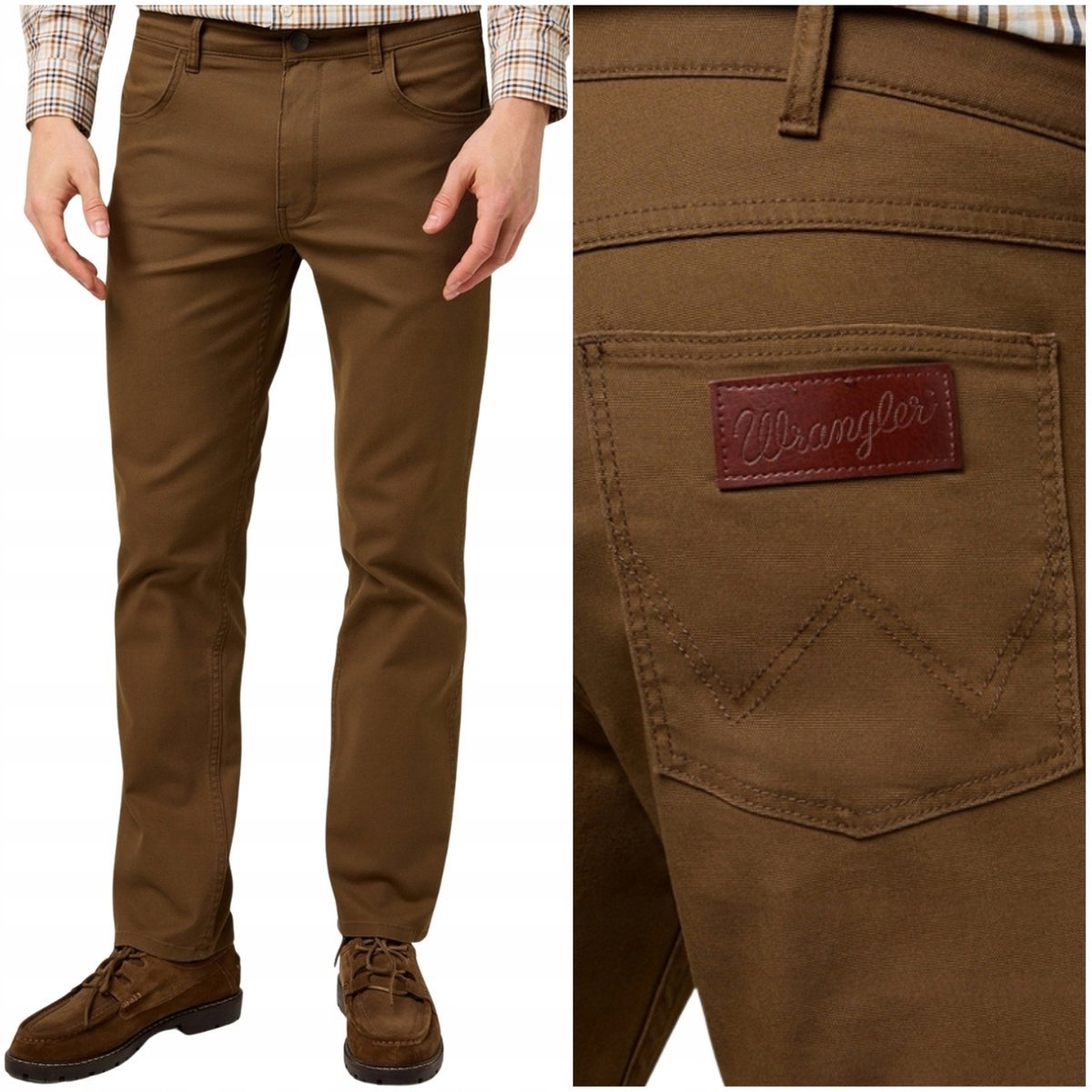 Wrangler GREENSBORO brązowe bawełniane proste spodnie materiałowe W33 L32