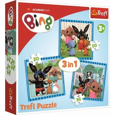 Trefl Puzzle 3w1 20, 36, 50 elementów. Zabawy z przyjaciółmi Bing