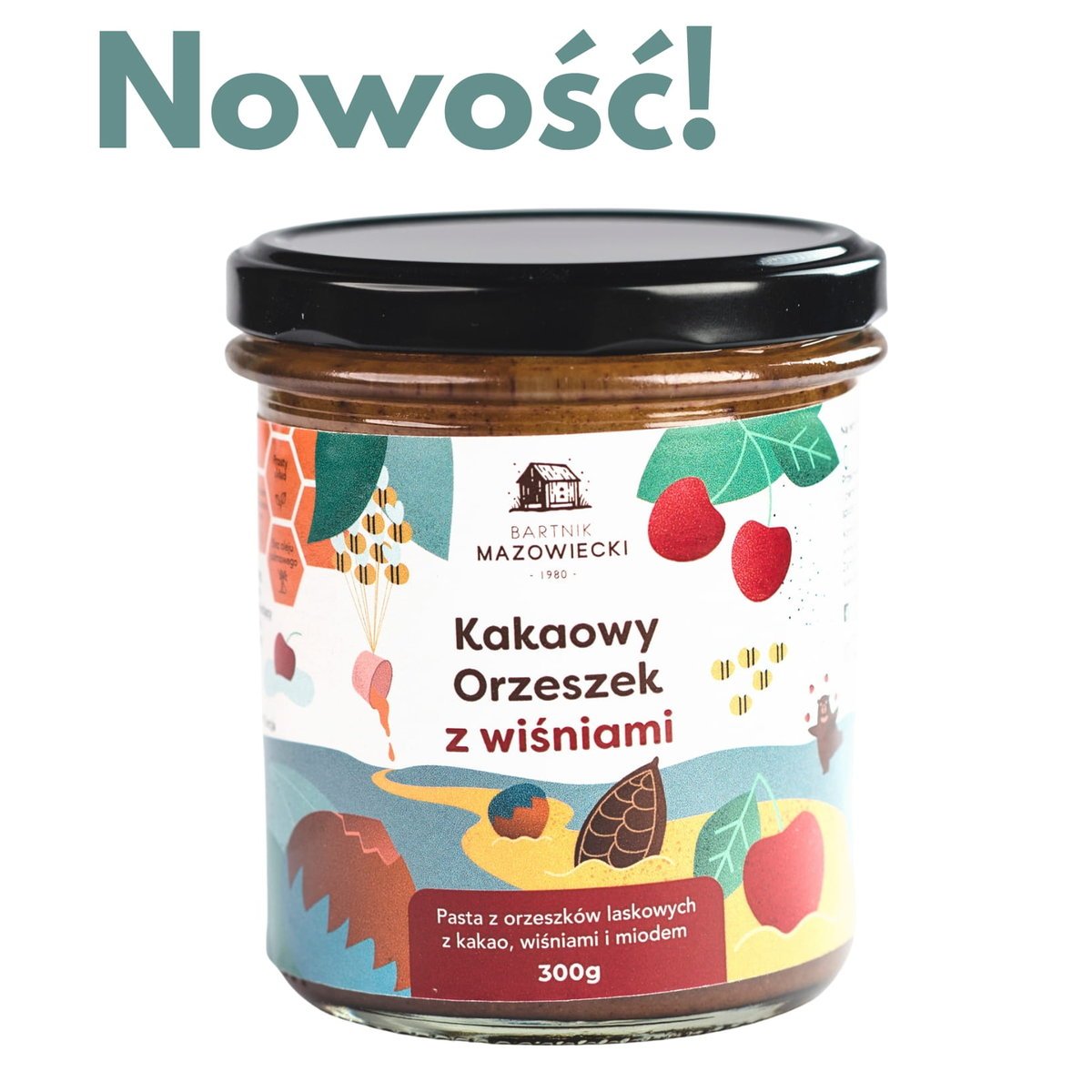 Kakaowy Orzeszek z wiśniami - pasta orzechowa / krem czekoladowy / Bartnik Mazowiecki