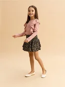 Bluzki dla dziewczynek - Reserved - Prążkowana koszulka z falbaną - pastelowy róż - miniaturka - grafika 1