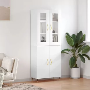 vidaXL Witrynka biała połysk 69,5x34x180 cm materiał drewnopochodny - Witryny - miniaturka - grafika 1