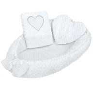 Poduszki do karmienia - New Baby Luksusowe gniazdo z poduszką  i kołderką z Minky Serduszko, biały - miniaturka - grafika 1
