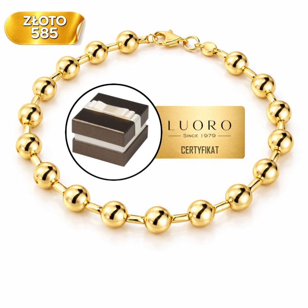BRANSOLETKA ZŁOTA 585 14K KULKI GŁADKIE ŻÓŁTE ZŁOTO 18,5 CM ELEGANCKA