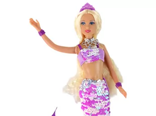 Lalka Syrenka Fioletowa Długie Blond Włosy Ogon Syreni Cekiny - Domki dla lalek - miniaturka - grafika 3