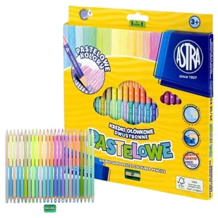 Astra Kredki Ołówkowe Trójkątne Dwustronne Pastelowe Szkolne 24 Szt. 48 Kolorów + Temperówka - Szkolne artykuły papiernicze - miniaturka - grafika 1