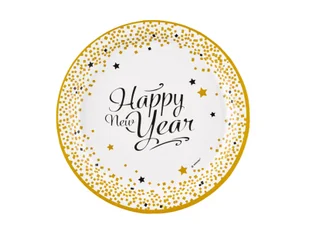 Talerzyki papierowe Happy New Year - 23 cm - 8 szt. - Dekoracje i nakrycia stołu na imprezę - miniaturka - grafika 1