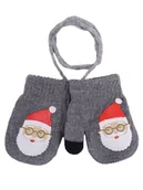 Rękawiczki dla dzieci - Rękawiczki chłopięce jednopalczaste ze sznurkiem dwuwarstwowe mikołaj szare dotykowe 16 cm YOCLUB - YoClub - miniaturka - grafika 1